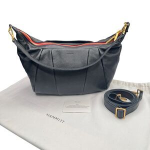 Hammitt Morgan Black Red Zip Leather Crossbody Brushed Gold Shoulder Bag